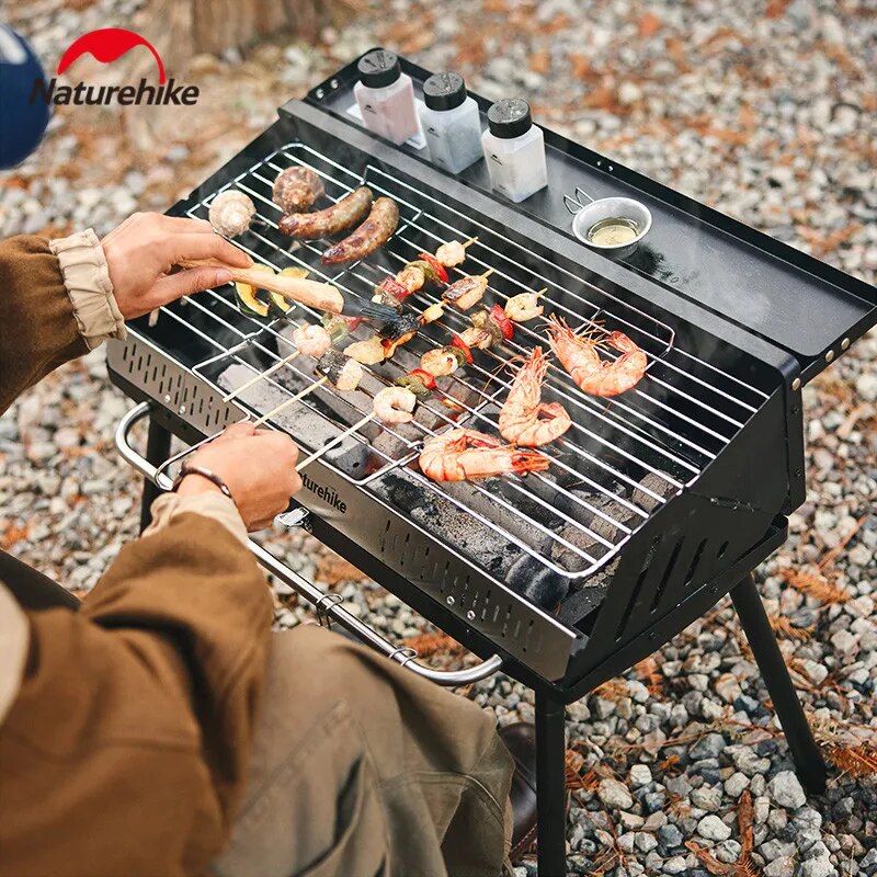 Naturehike Vertical Barbecue Grill Rack Portable Lightweight Foldable Garden Kebabs Oven Stove Folding Stand Charcoal Camping Hiking Outdoor Household Beach Travel Heavy Duty Original Nature Hike