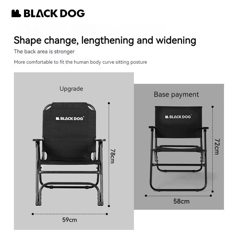 BLACKDOG Black Foldable Camping Chair Portable Ultralight Single Folding Seat Stool Upgraded Oxford Steel 120kg Max Load High Back Support Armchair