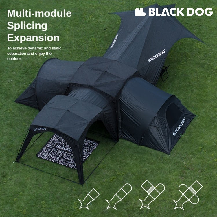 BLACKDOG by Naturehike DOME SKY Automatic Multiple Setting Canopy Tent Unlimited Connection Bedroom Awning Living Area Waterproof Outdoor Camping Vinyl Coated UPF100+ UV Sun Protection Black White Fast Build 4-12 Person Large Space Heavy Duty Shelter