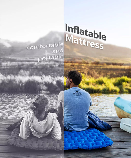 Naturehike SINGLE | DOUBLE Air Inflatable Bed Mat Outdoor Camping Tent Pad with Optional Inflate Bag Pump 6.5CM Thick Ultralight Portable Folding