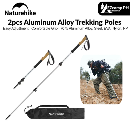 Naturehike 2pcs Aluminum Alloy Trekking Poles Portable Ultralight Collapsible 3 Section Telescopic Staff Walking Mountaineering Camping Hiking Climbing Travel Stick Heavy Duty Original Nature Hike