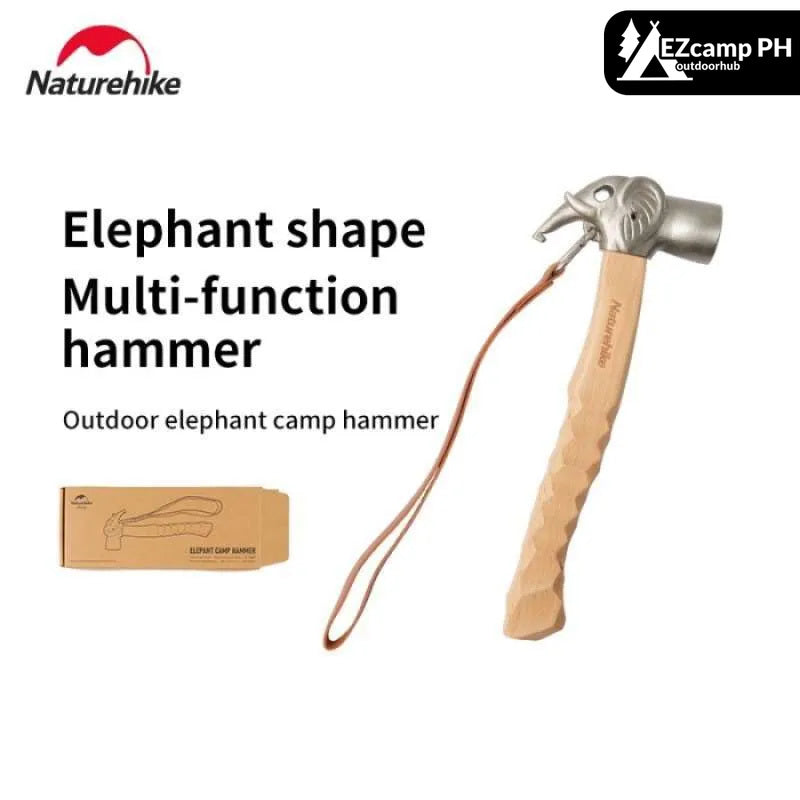 Naturehike Elephant Head Multifunctional Outdoor Camping Hammer Peg Nail Ground Stakes Puller Equipment Pegs Pulling Tool Solid Wood Comfortable Grip Handle Copper Head Shock Absorbing Noise Reduction Mallet Nature Hike