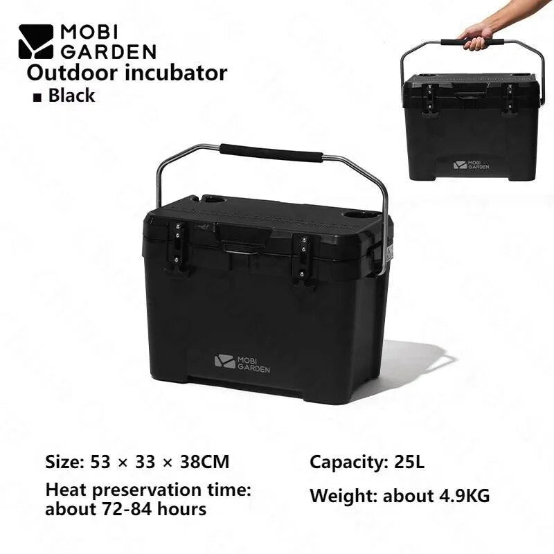 Mobi Garden GLACIER Rotomolded Cooler Storage Box 25L Outdoor Camping Food Drink Ice Chest Cold Hot Container Cold up to 84H Heavy Duty Long Lasting Food Grade PU PP Material Black Khaki Beige Mobigarden