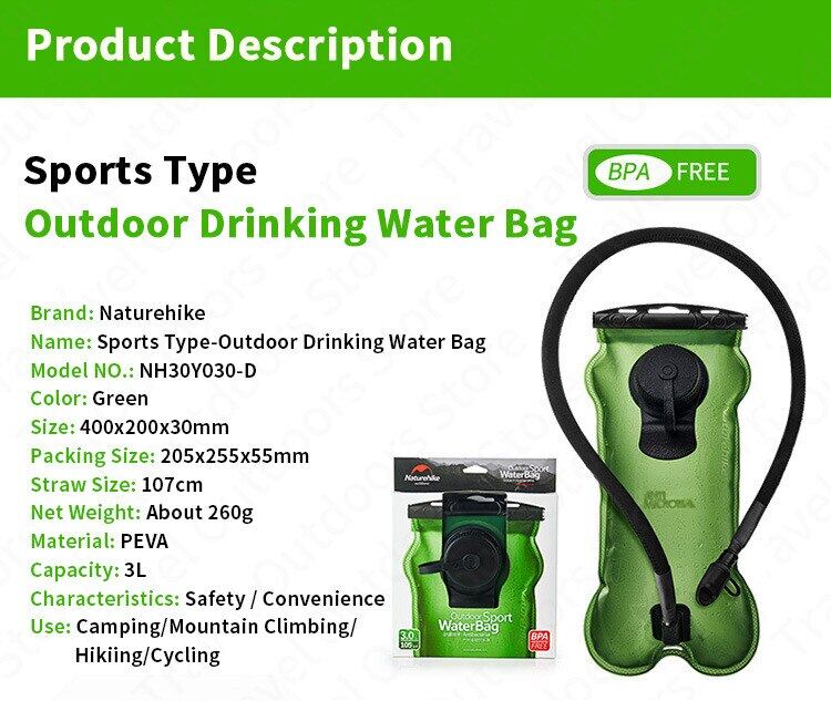 Naturehike 3L Cycling Sport Water Bladder Hydration Bag Pack 250g Outdoor Hiking Portable Water Backpack Foldable PEVA Sports Running Hike