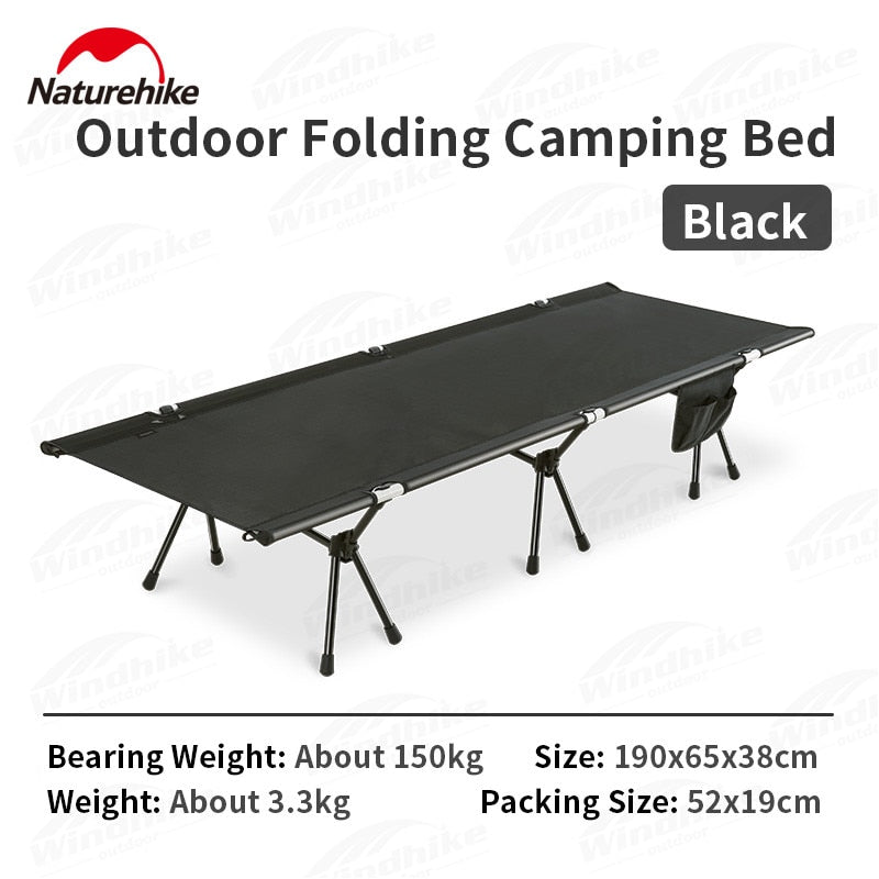 Naturehike XJC12 Black Mesh Nylon Portable Folding Bed Ultralight Aluminum Easy Assemble High and Low Outdoor Camping Foldable Sleeping Cot 150kg Max