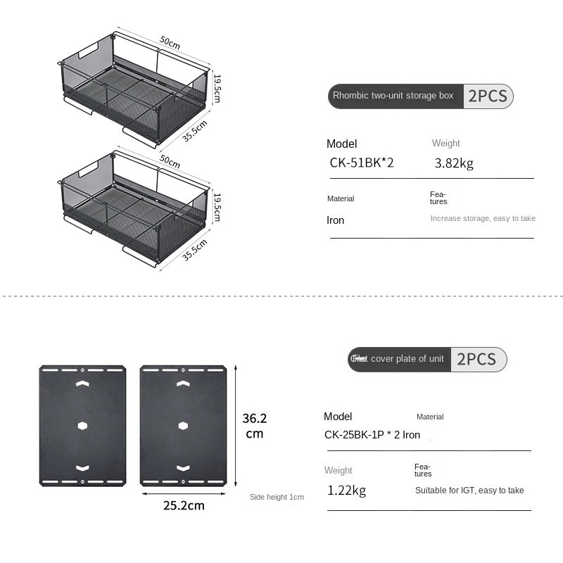 Campingmoon IGT Storage Rack 2-Unit Multipurpose Integrated Grill Table Stackable Rack Collapsible Outdoor Folding Desktop Storage Container CK-51BK