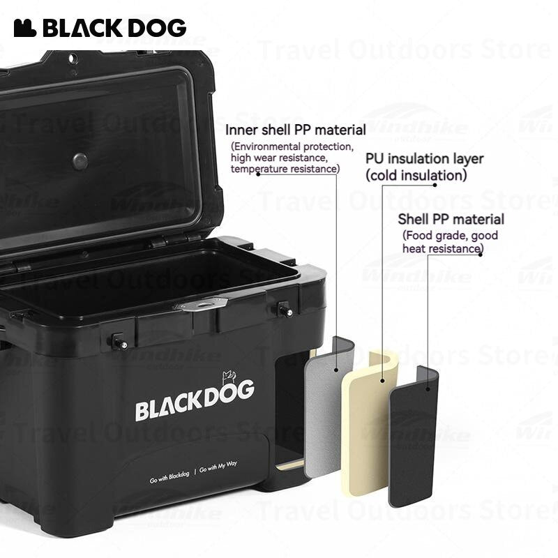 BLACKDOG by Naturehike 26L Rotomolded Black PP Cooler Box Cold up to 108H Camping Outdoor Ice Food Drink Insulated Storage Chest Black Dog Nature Hike