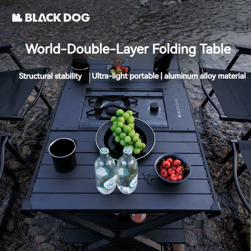 BLACKDOG Folding IGT Dining Table Outdoor Desktop Aluminum Alloy Portable Lightweight Egg Roll Table Camping Hiking Picnic Beach Travel Heavy Duty Original Black Dog