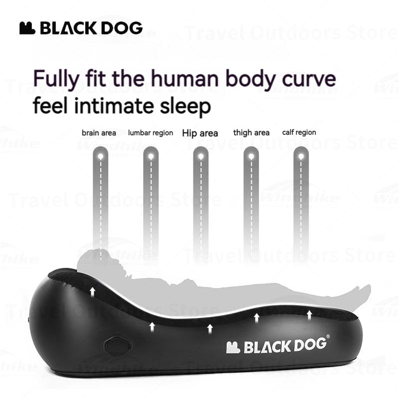BLACKDOG Black Automatic Inflate Lazy Sofa Portable Auto Inflating Sleeping Bed Built-in Electric 2000mAh Detachable Air Pump Outdoor 150kg Max Load