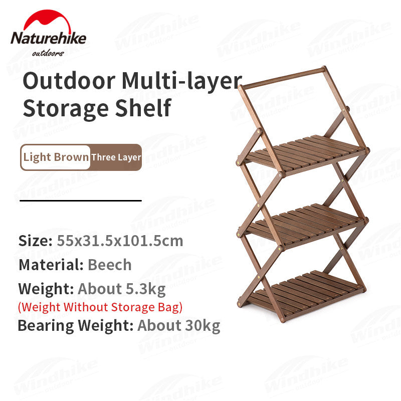 Naturehike Folding Storage Rack Outdoor Portable 3 to 4 Layer Shelf Wood Folding Table Camping Picnic BBQ Hiking Tableware Storage Nature Hike