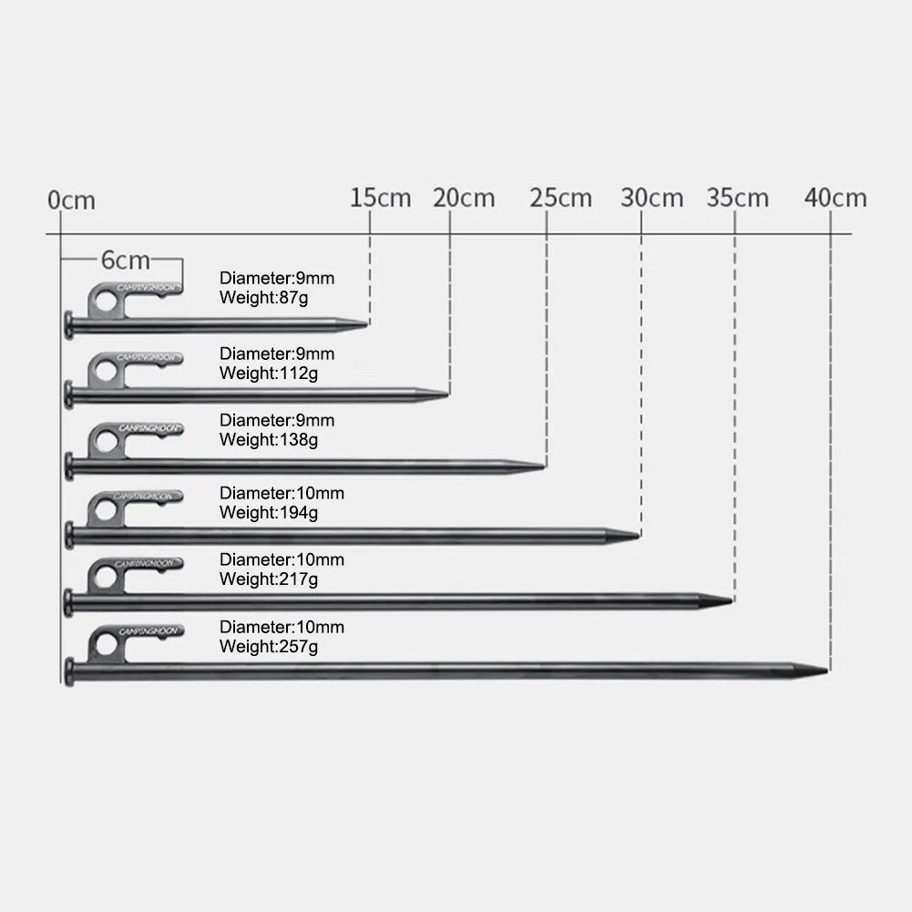 CAMPINGMOON T Series Black Carbon Steel Camping Tent Wind Rope Peg Stakes Ground Nail Pegs Heavy Duty 15 20 25 30 35 40 cm Camping Moon 1pc Per Order