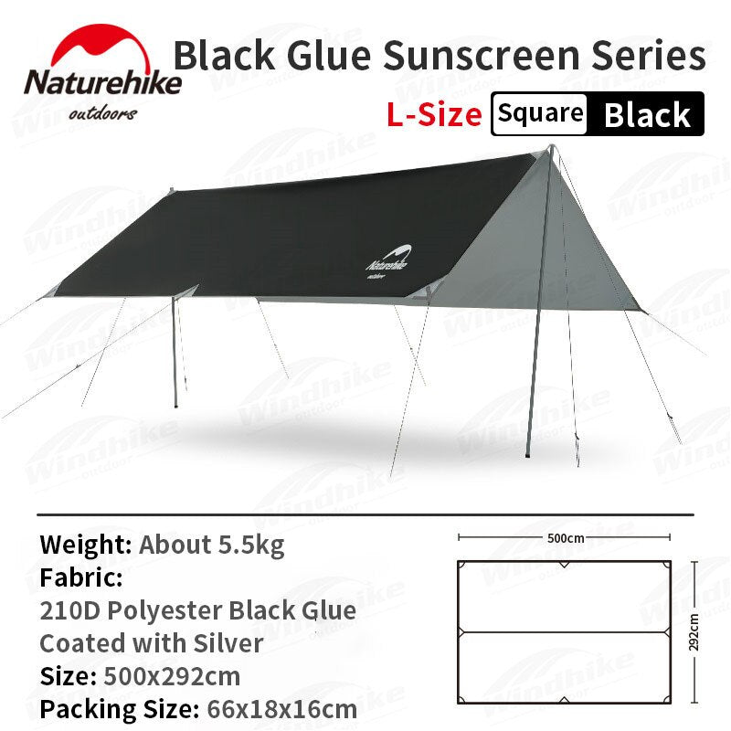 [Pre-Order] Naturehike GIRDER Series Shelter Awning Canopy Tarp Tent in Classic Silver Coated and Double Sided Black Vinyl Glue + Silver Coating SMALL HEX LARGE Size Waterproof Windproof UPF50+ UV Sun Shade Portable Outdoor Camping Tarp with 2 Poles