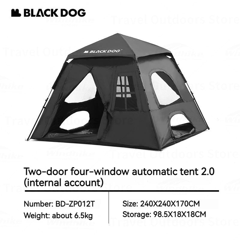 BLACKDOG by Naturehike Automatic Black Camping Tent 2.0 for 4 Person 2 Door 4 Windows Waterproof Vinyl Coating Optional Outer Full Tent Canopy Addon