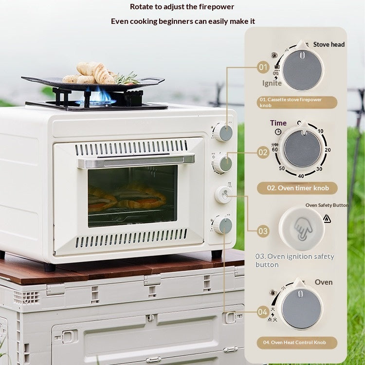 Multifunctional Camping Oven Portable 25L Large Capacity Butane Gas Oven With Stove Top Grill Bake Roast Outdoor Cooker Kitchenware Cookware