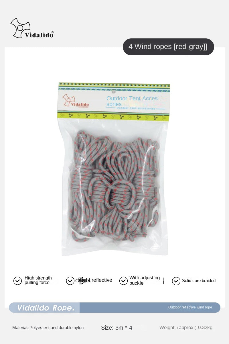 Vidalido 8pcs Outdoor Camping Wind Rope Set Multipurpose Tent Tarp Canopy Awning Accessories Guy Lines Aluminum Tensioner Buckles Windproof Reflective