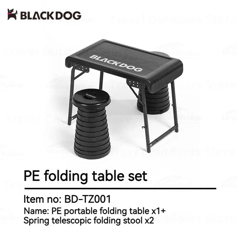 BLACKDOG by Naturehike Black Lightweight Portable Folding Table Camping Aluminum PE Plastic Table Telescopic Chair Set Outdoor Picnic BBQ Dining Foldable Black Dog Nature Hike