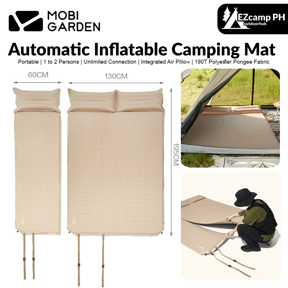 MOBI GARDEN Automatic Inflatable Camping Mat Tent 1 / 2 Persons Sleeping Mattress Cushion Pad With Built-in Pillow Sliceable Moisture Proof Mattress