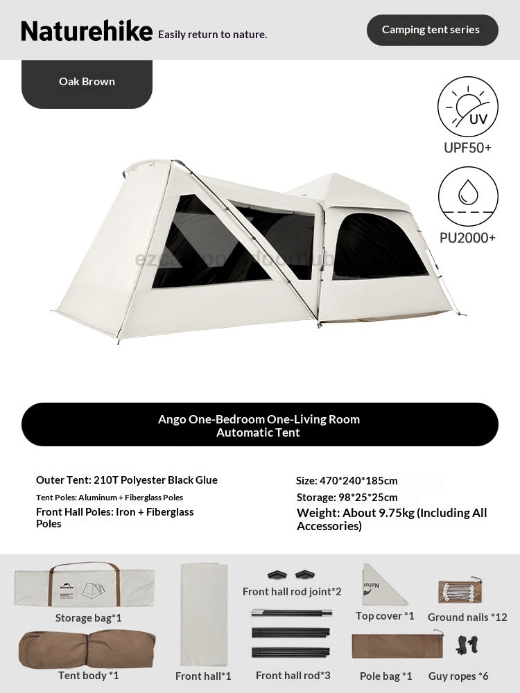 Naturehike ANGO 1BR/1LR Automatic Tent Fast Build Dome Style Tent Multiple Setting 1 Bedroom 1 Living Room for 4 Person Waterproof