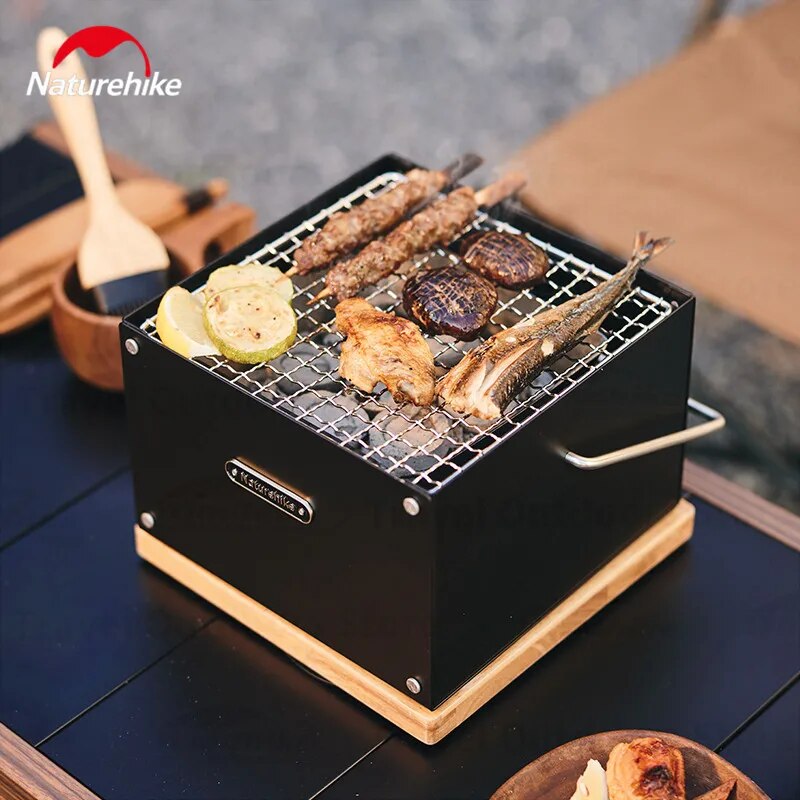 Naturehike INK SMOKE Tabletop Grill Box Portable BBQ Desktop Charcoal Alcohol Burner Stove Stainless Steel Foldable Easy to Carry Outdoor Camping Picnic Cooking Barbecue Griller Set Nature Hike