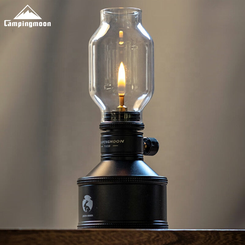 Campingmoon T-1C28 Atmosphere Gas Lamp Black Candle Light Gas Butane Lantern Tent Light Candle Refillable Butane Tank Screw Type Fuel Canister Vintage