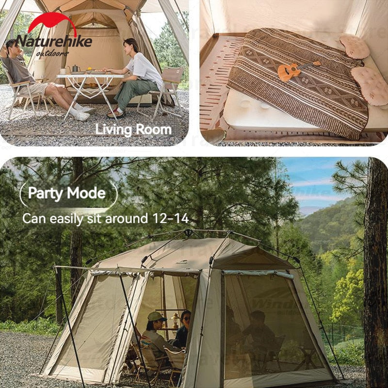 Naturehike VILLAGE 13 Series Cabin Style 1 Bedroom 1 Living Room Version Automatic Fast Opening Camping Breathable Outdoor Waterproof Tent 4 Person