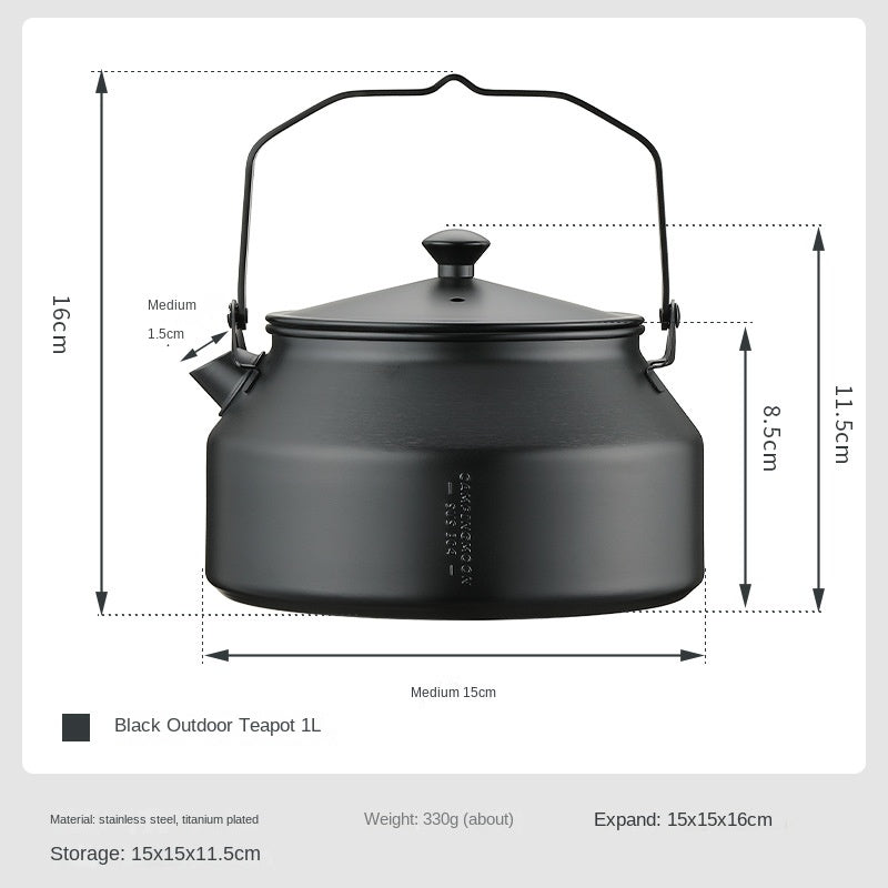 Campingmoon SW-1 Stainless Steel Teapot Portable Lightweight Outdoor Camping Kettle Pot 0.6-1L Coffee Tea Cookware With Net Storage Bag Heavy Duty