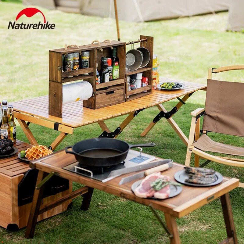 Naturehike Condiments Split Multi-Layer Storage Box Portable Folding Hemp Rope Belt Seasoning Sauce Solid Wood Cabinet Container Tissue Holder Utensil Hanging Case Outdoor Camping Picnic BBQ Cookware Wooden Box 2kg Nature Hike