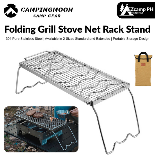 CAMPINGMOON MSW-1012 MSW-1015 Folding Grill Stove Net Rack Stand Foldable BBQ Charcoal Butane Mount Bracket 304 Stainless Steel with Storage Bag