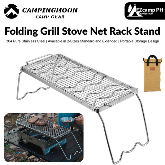 CAMPINGMOON Folding Grill Stove Net Rack Stand Outdoor Camping Hiking Portable Foldable Ultralight BBQ Charcoal Butane Stove Grill Mount Bracket 304 Stainless Steel with Storage Bag Camping Moon MSW-1012 MSW-1015