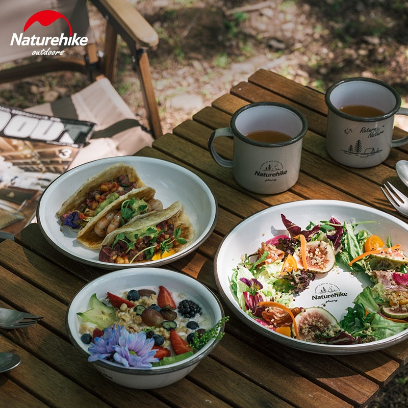 Naturehike Premium Enamel Coated Tableware Cup Dish Plate Bowl Coffee Mug Camping Outdoor Dinnerware Mug Glass Glazed Glossy Finish Elegant Utensil