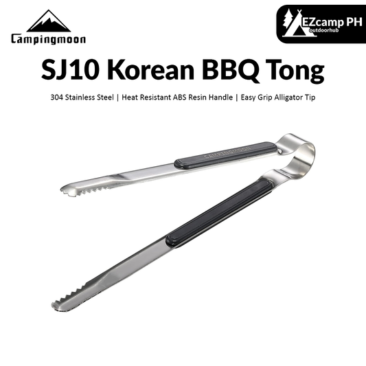 CAMPINGMOON Korean BBQ Stainless Steel Tong Outdoor Camping Picnic Charcoal Grill Clip SJ-10 Barbecue Cooking Equipment Utensil Accessories Heat Resistant Resin Handle Camping Moon
