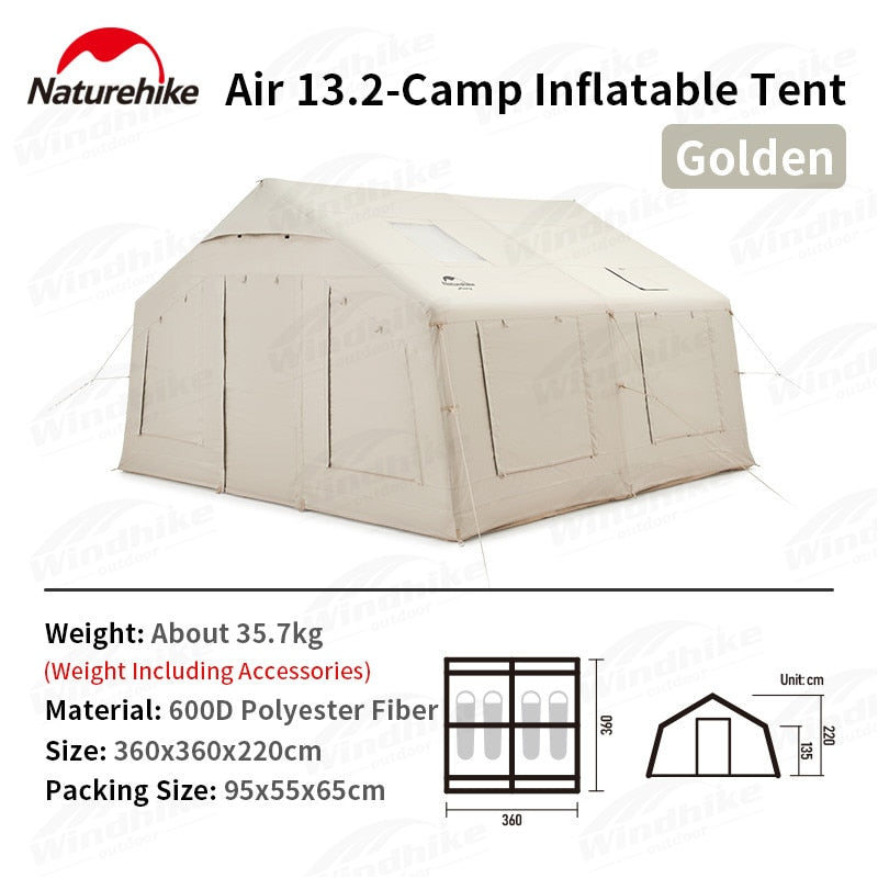 Naturehike AIR Series 13.2 Inflatable Outdoor Camping Tent Waterproof Polyester Cotton PVC Air Tubes Bottom for 4-6 Person 13m² Large Family Glamping