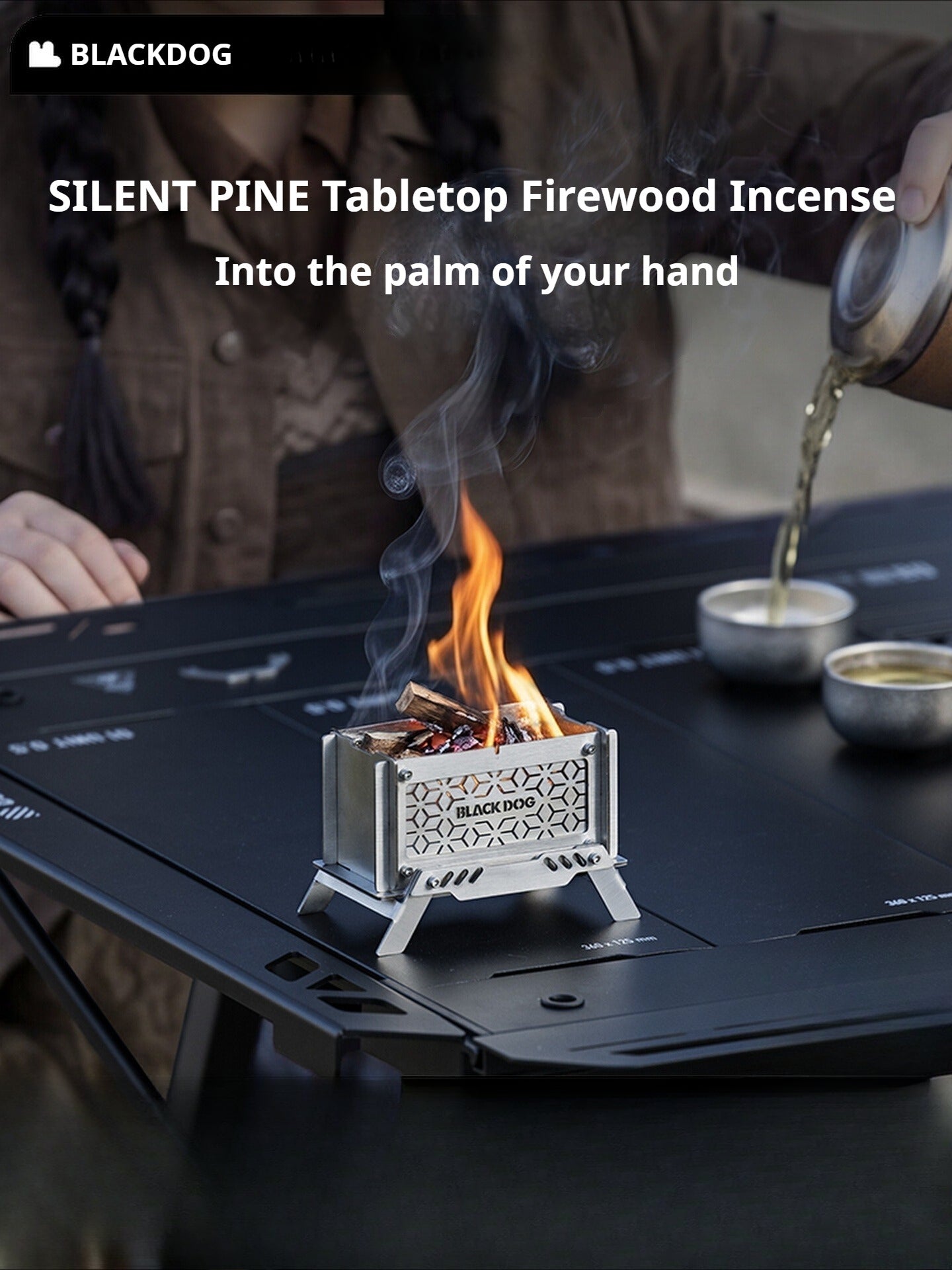 Blackdog SILENT PINE Tabletop Mini Firewood Incense Aroma Burner Stainless Steel Mosquito Coil Burning Rack Fire Viewing Aesthetic Outdoor Accessories