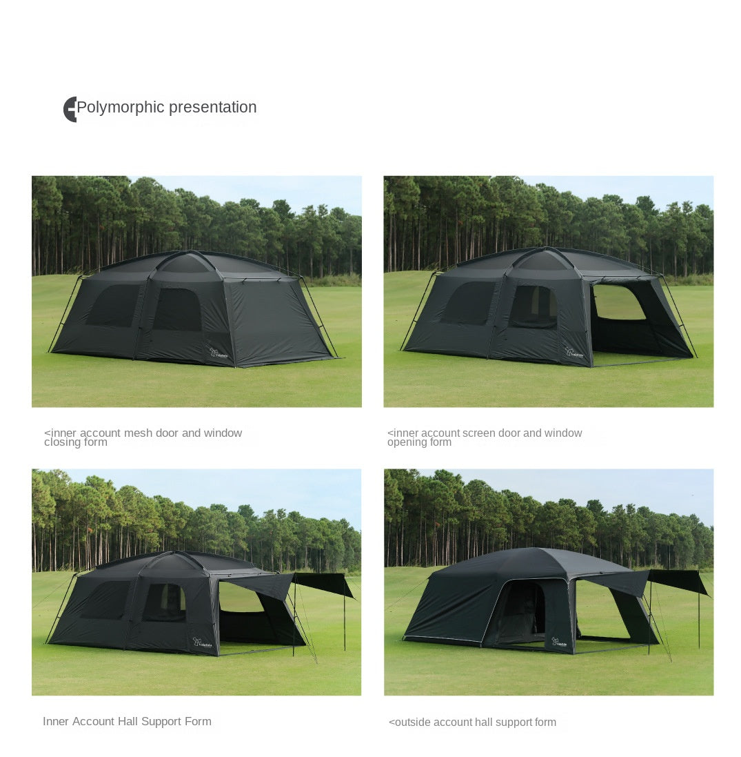 Vidalido POON SAAN PRO Portable 8-10 Person Banshan Villa Extra Large Semi-Automatic Cabin Style Black Tent Outdoor Camping 15m² Interior Space 2 Bedroom Waterproof 150D Titanium Silver Coated Sunscreen