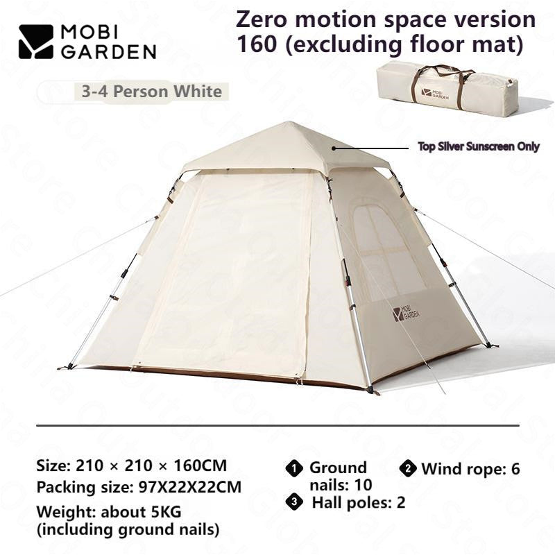 MOBI GARDEN Zero Motion Space Automatic Tent Portable Lightweight 3-4 Persons Quick Open Tent Double Door Design Five Side Ventilation Family Tent