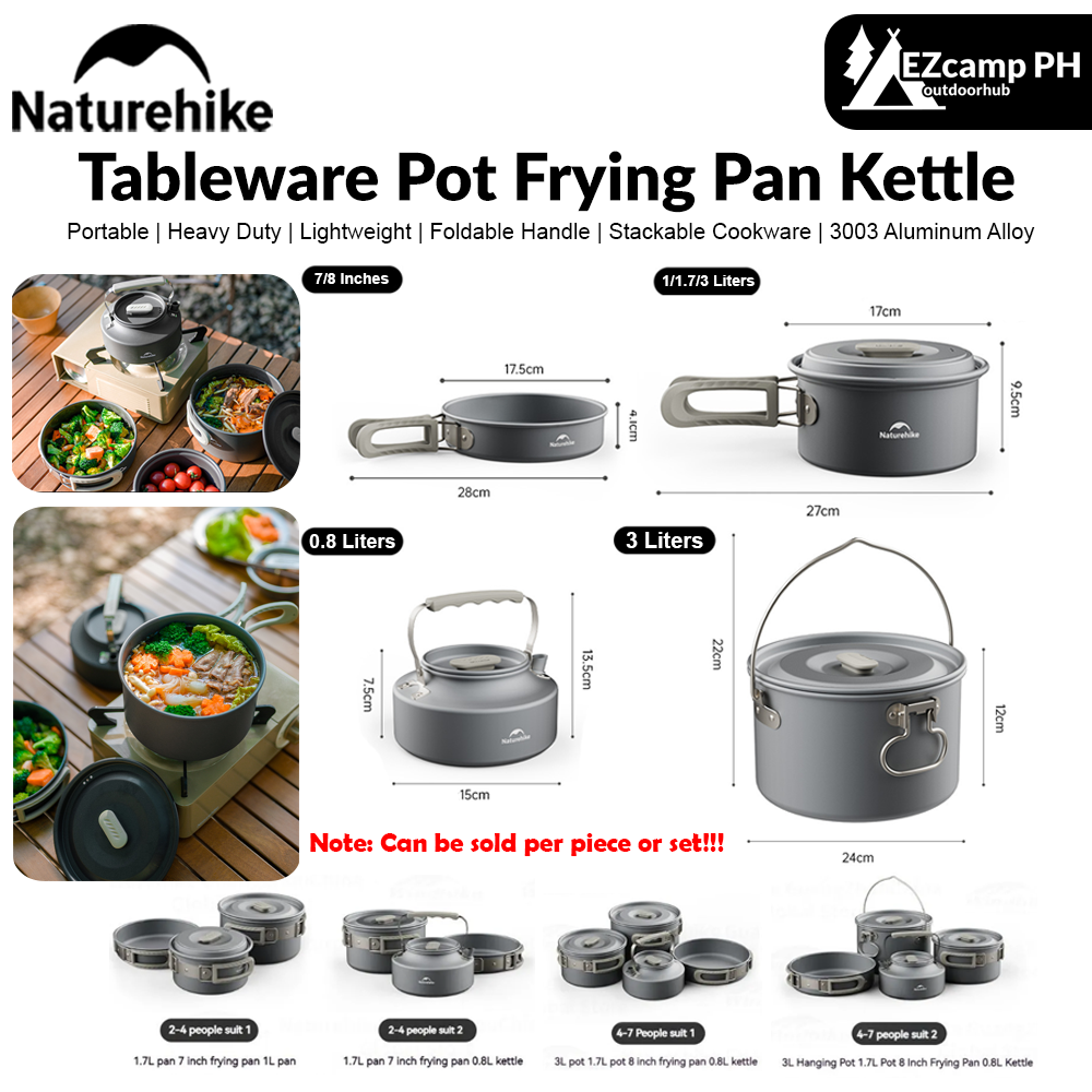 Naturehike Lightweight Tableware Pot Frying Pan Kettle Folding Handle Portable Camping Outdoor Hiking Travel Picnic Stackable Cookware Aluminum Alloy Heavy Duty Original Nature Hike