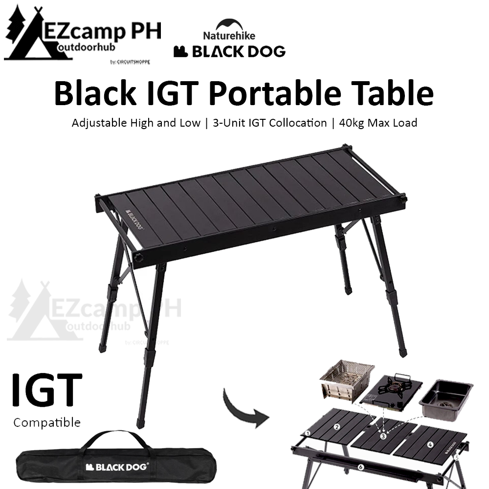 BLACKDOG by Naturehike Black IGT Compatible Free Combination Height Adjustable High Low Camping Table Portable Folding Outdoor Picnic BBQ Grill Stove Cooking Foldable Aluminum Alloy Ultralight Table 40kg Max Load Nature Hike Black Dog