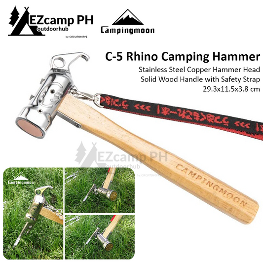 CAMPINGMOON C-5 Rhino Outdoor Camping Hammer Stainless Steel Copper Head Solid Wood Handle Tent Peg Stakes Ground Nail Multi-Purpose Camp Tool