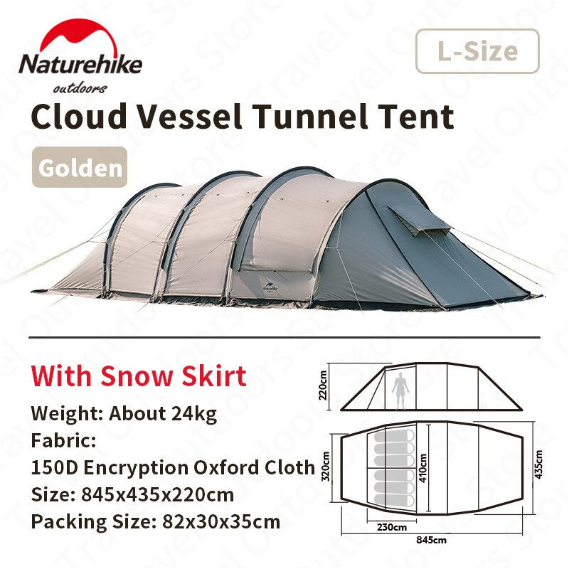 [Pre-Order] Naturehike CLOUD VESSEL Series 4 Rod Tunnel Camping Glamping Portable Outdoor Tent Camp Family Group Party Waterproof Windproof 20 SQM Large Shelter with Projector Screen Nature Hike