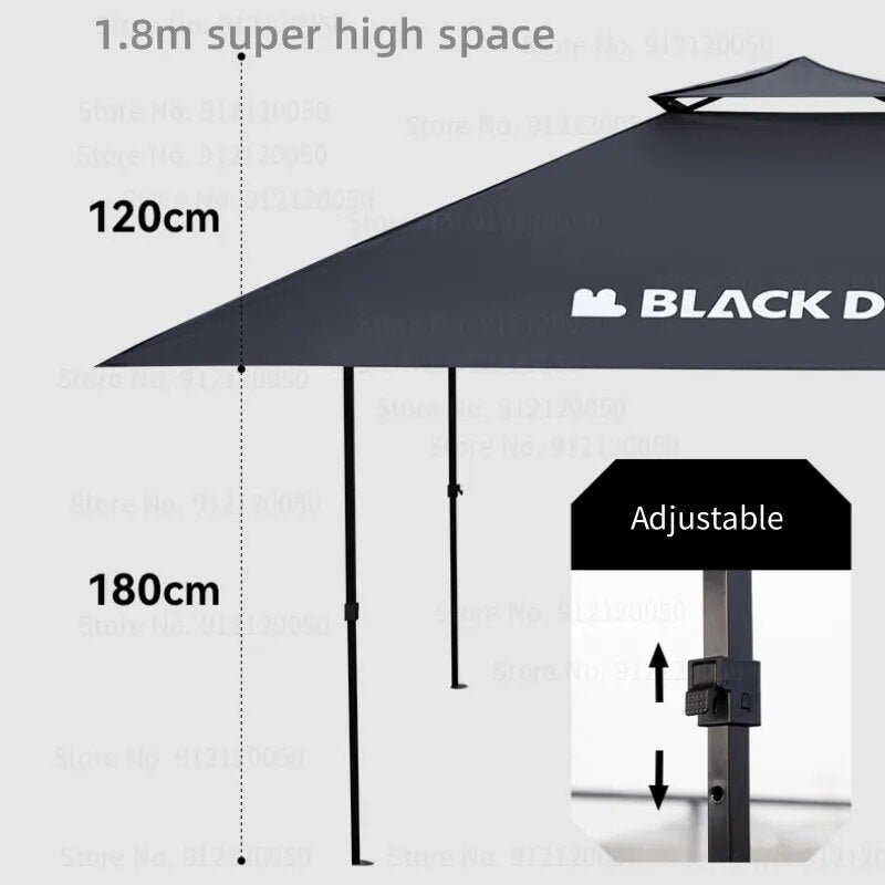 BLACKDOG Black Square Shade Canopy Tent Portable Folding Awning Pergola Vinyl Coated Waterproof UPF50+ Sunscreen 22m² Extra Large Shade Space Outdoor Heavy Duty Foldable Umbrella Gathering Car Camping Adjustable Height Heavy Duty Original Black Dog