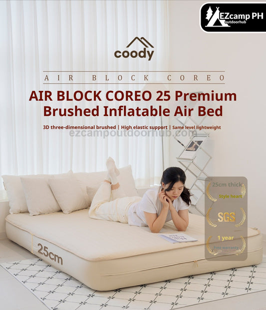 Coody AIR BLOCK COREO 25 Premium Brushed Inflatable Air Bed Portable Mat Mattress High Elasticity Support 3D Textured Surfaces Outdoor Camping Home
