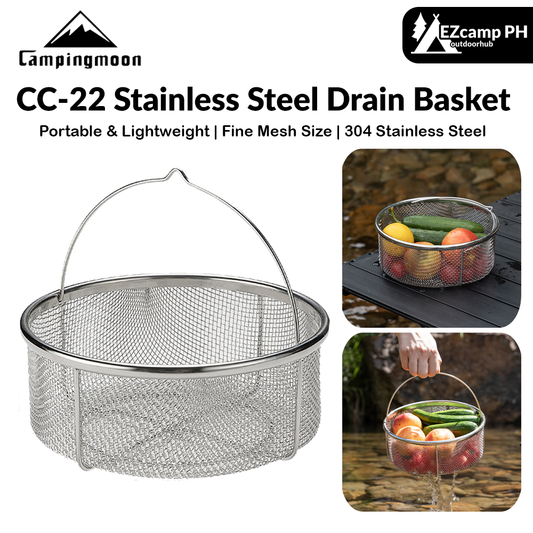 Campingmoon CC-22 Stainless Steel Drain Basket Portable Lightweight Round Mesh Net Strainer For Washing Draining Foods Folding Handle Filter Basket