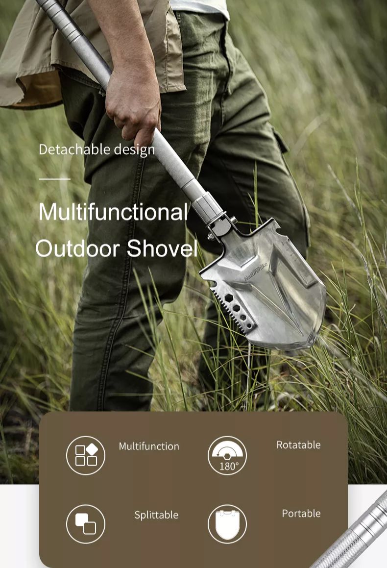 Naturehike Outdoor Multi-Functional Folding Shovel Axe Saw Blade Flint Knife Camping Portable Equipment Tool Military All in One Garden Camp Survival Tool Spade Foldable Special Steel Nature Hike Multifunction Tactical Pala