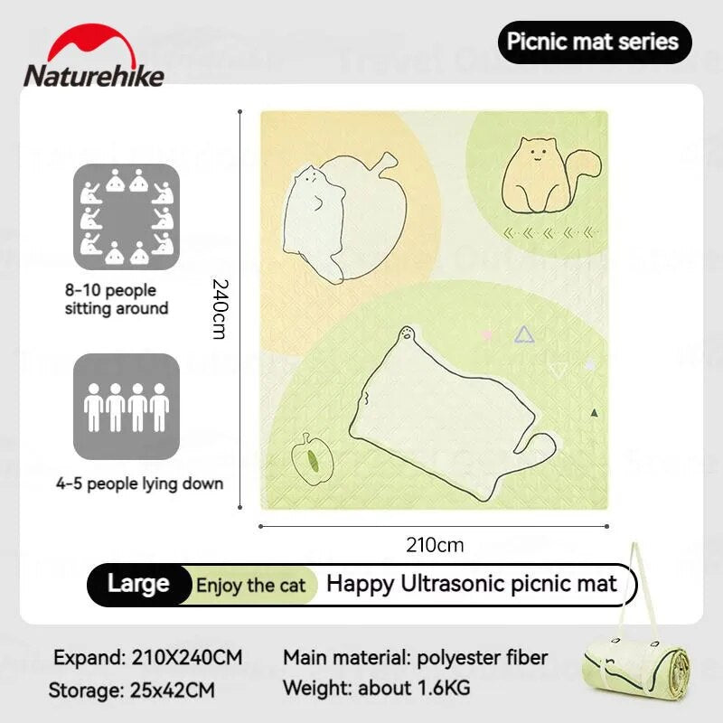 Naturehike HAPPY Series Ultrasonic Picnic Mat Camping Waterproof Moisture Proof 3-10 Persons Outdoor Beach Park Cushion Tent Sleeping Pad Eco-Friendly Cotton Blankets Nature Hike Village 6.0 13 Mat Add-on