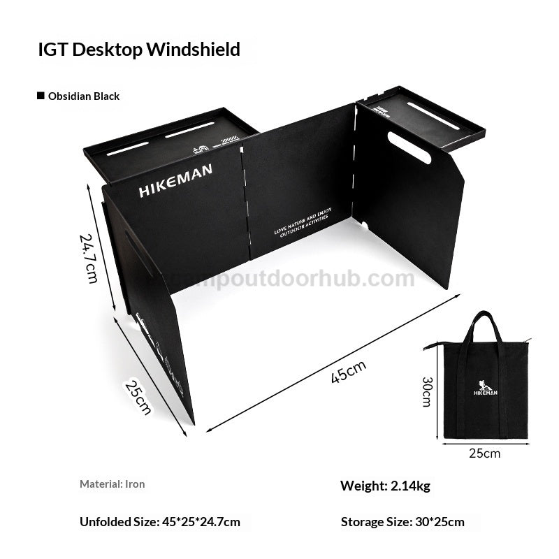 Hikeman Desktop Wind Deflector Windshield Black Steel Iron 2 Unit IGT Compatible Integrated Grill Table Cooking Stove Kitchen Accessories Outdoor Camping