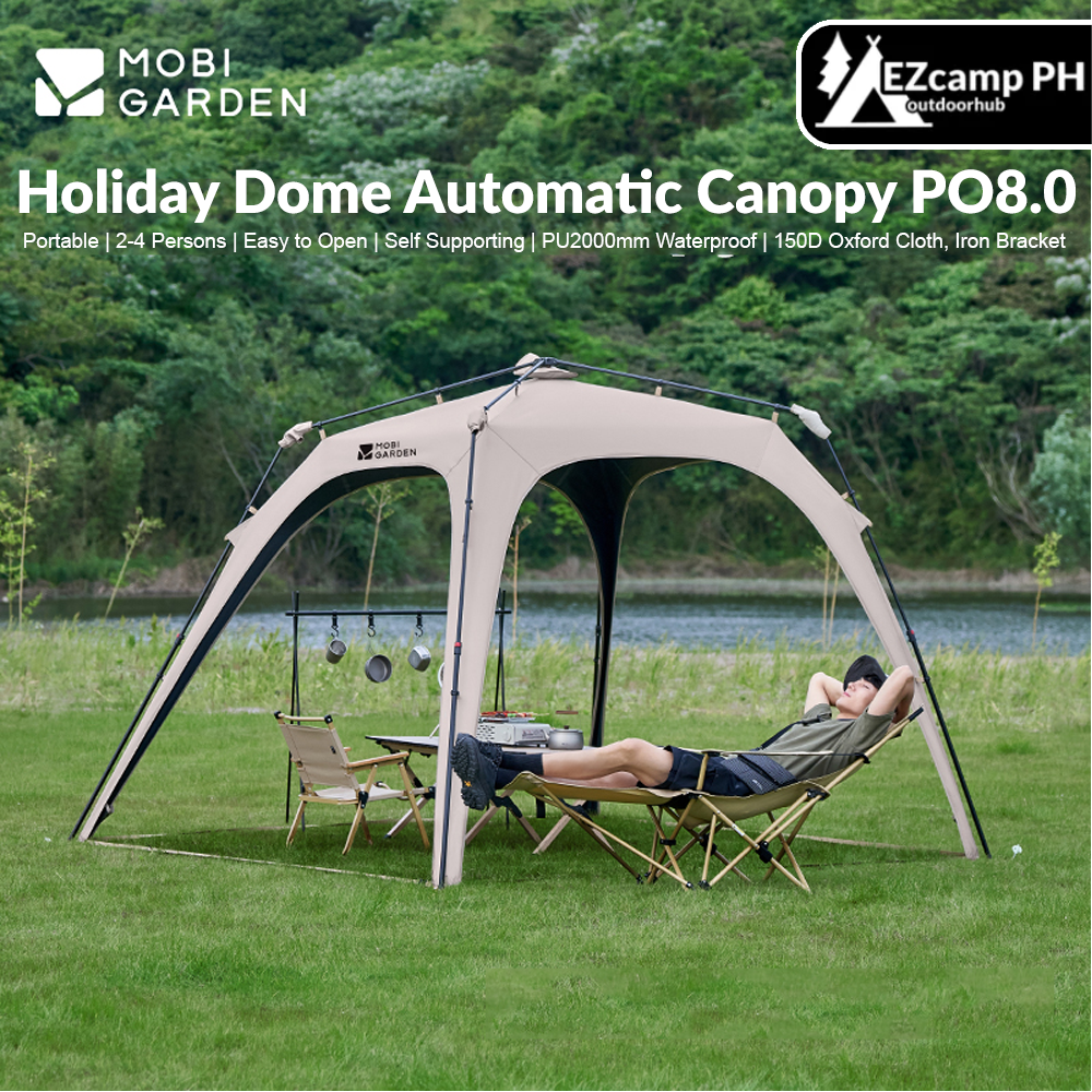 MOBI GARDEN Holiday Dome Automatic Canopy P08.0 Awning Tent Lotus Leaf Waterproof UPF50+ Black Coating Sunshade 4-6 Person Quick Opening Vinyl 10㎡