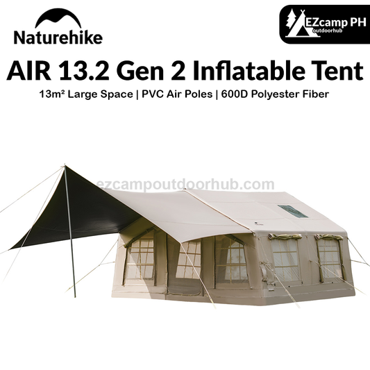 Naturehike AIR 13.2 Gen 2 Inflatable Tent Premium Large up to 26m² Use Space Camping 6-8 Persons Waterproof Air PVC Poles Built-in Detachable Awning Canopy