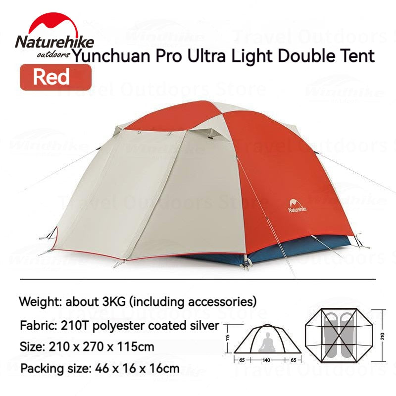 Naturehike CLOUD RIVER PRO 2 / 3 Person Ultralight Camping Hiking Tent Waterproof Silver Coated 2-Door Awning Aluminum X Cross Bar Pole Backpacking