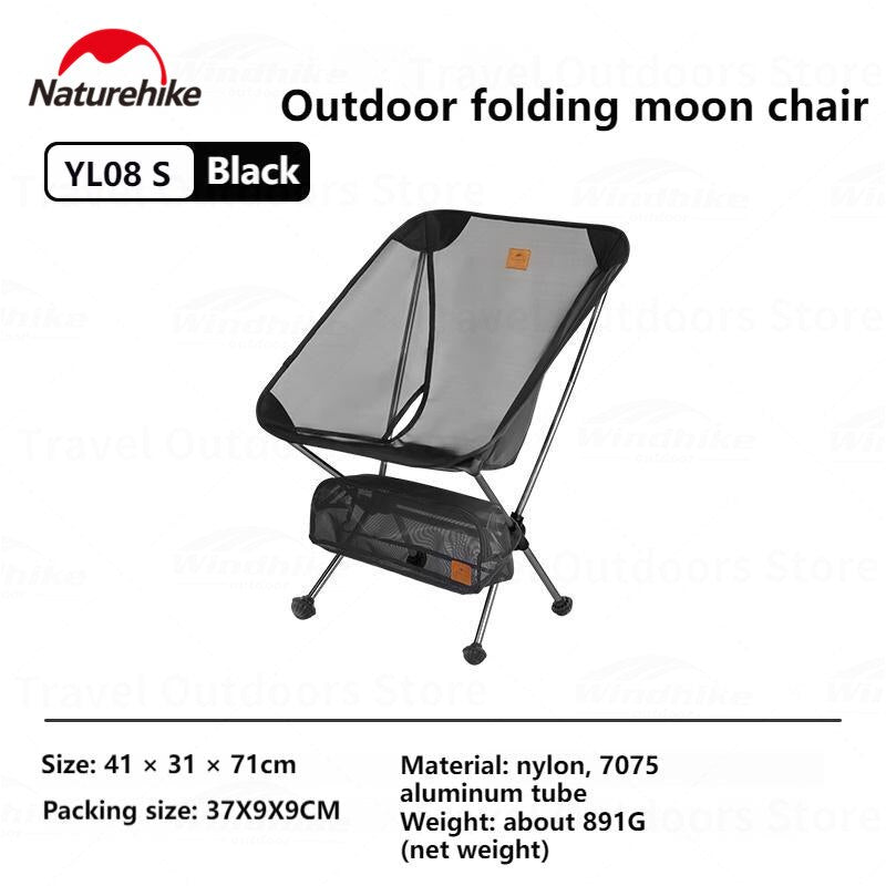 Naturehike Black Mesh Version Camping Portable Folding Moon Chair Ultralight Breathable Folding Aluminum Alloy 120kg Load Tear Resistance YL08 YL09