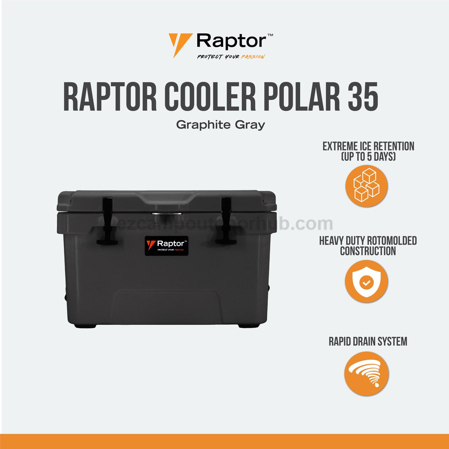 Raptor POLAR Hand Carry 35 35L Large Capacity Food Drink Ice Storage Chest Container Rapid Drain System Extreme Ice Retention Cooler Outdoor